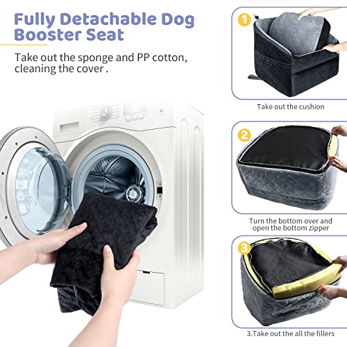 Grey Dog Booster Seat with Safety Leash and Storage Pockets T5323