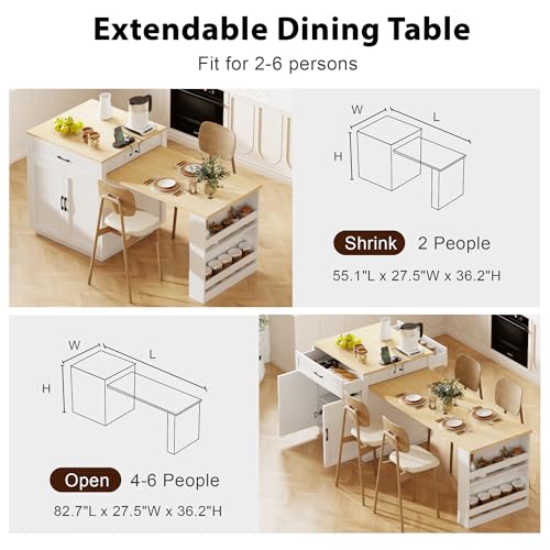 White Oak Kitchen Island with Extendable Dining Table and Storage J509