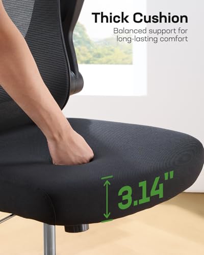 Ergonomic Office Chair with 3D Lumbar Support, Headrest, Flip-Up Armrests, High Back, Thick Cushion R3292