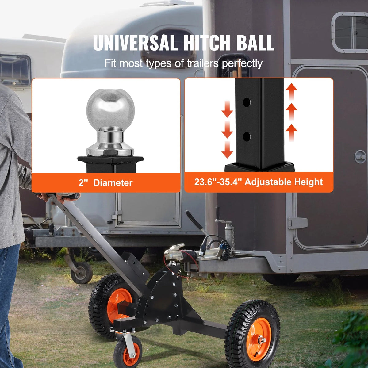 Adjustable Trailer Dolly with 2'' Ball & 16'' Pneumatic Tires U814