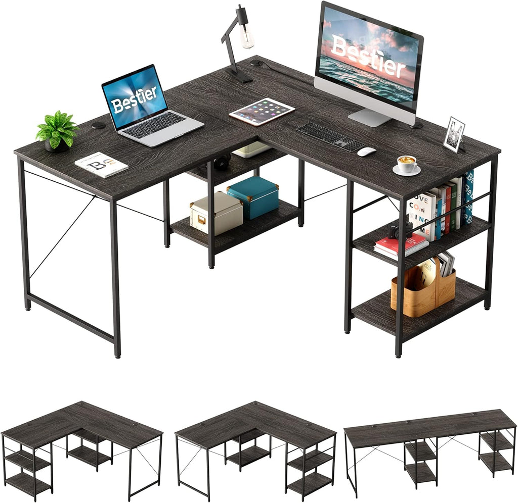 Rustic Brown L Shaped Desk with Shelves F74291