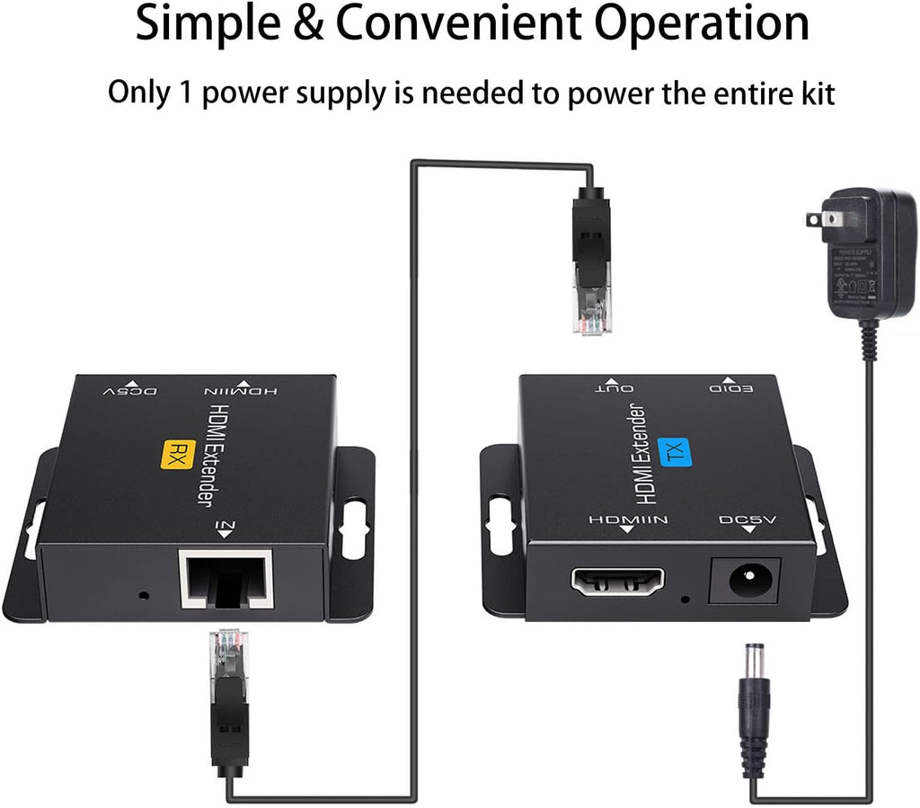 HDMI Extender Over Cat5e/6/7-196ft/60m HDMI Ethernet Extender Adapter HDMI Repeater HDMI Balun Sender Transmitter Receiver Supports Full HD,1080P,3D,POC,EDID Copy,Deep Color R530