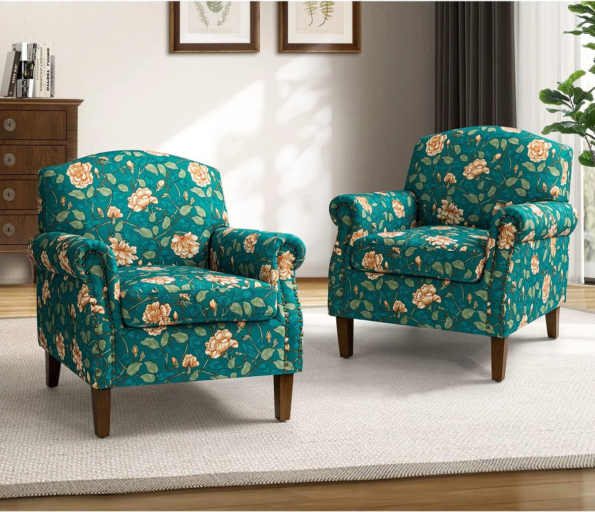 Teal Accent Chair with Wood Legs and Removable Cushion F883