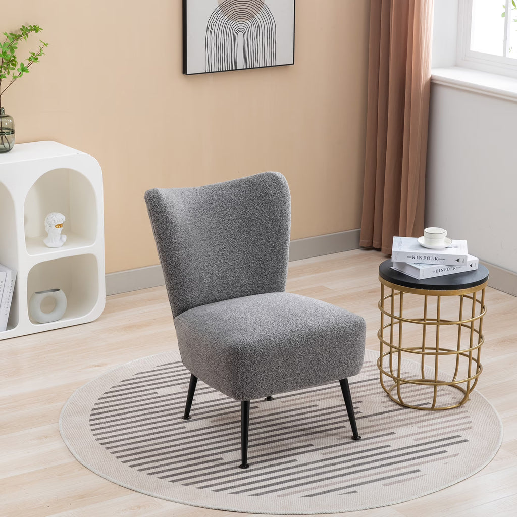 Gray Boucle Upholstered Armless Accent Chair F668
