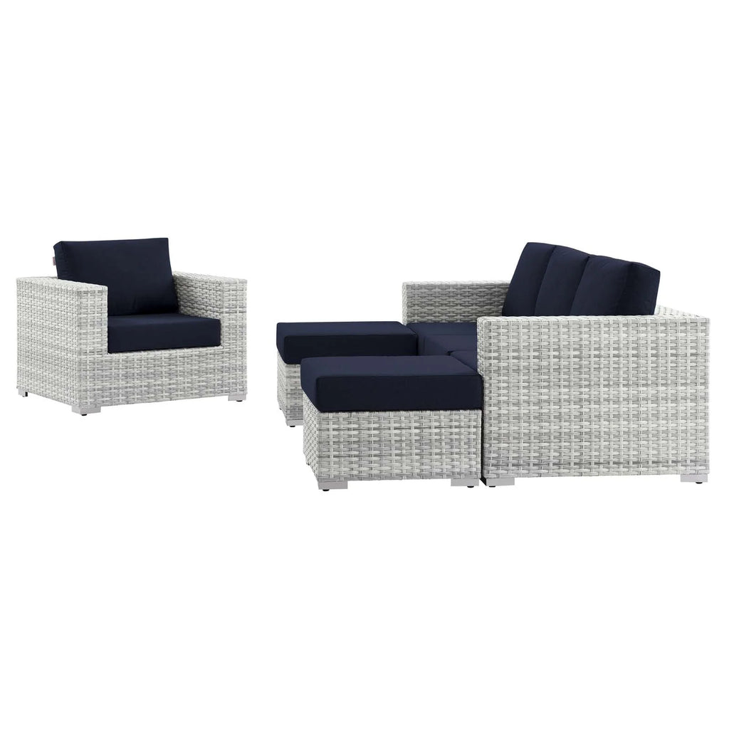Lounge Sectional Sofa Chair Set, Rattan, Wicker, Light Grey Gray Blue Navy, Outdoor Patio Balcony Cafe Bistro Garden Furniture Hotel Hospitality M977891
