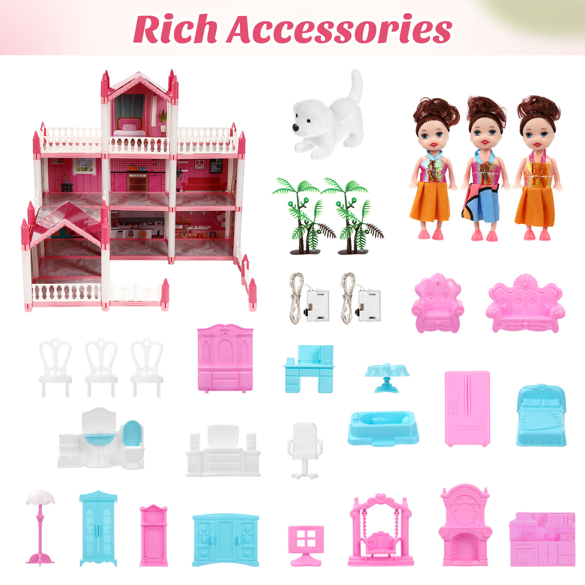 3 Stories 9 Rooms Doll House with Furniture Accessories H946
