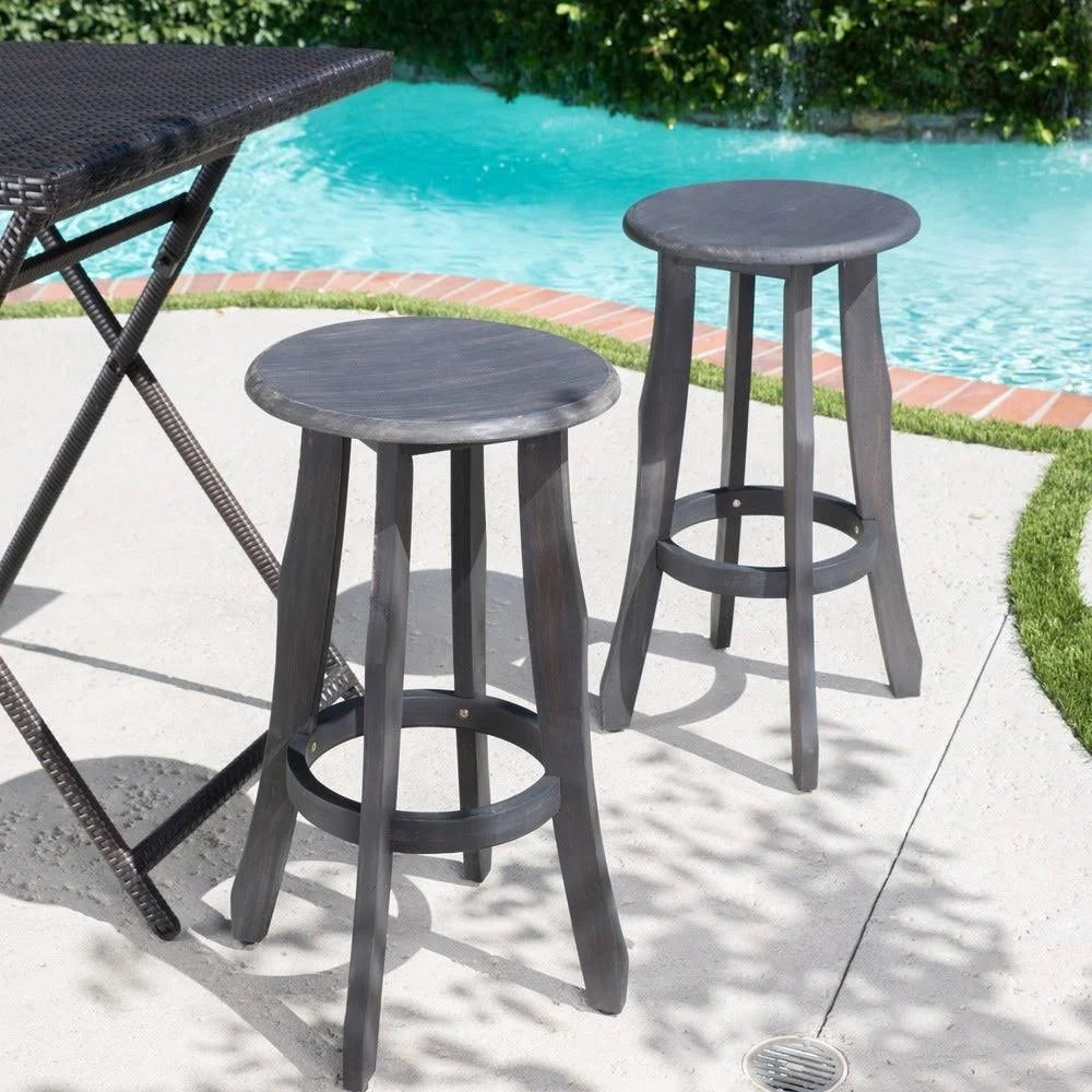 Set of 2 Dark Gray Acacia Barstool S432