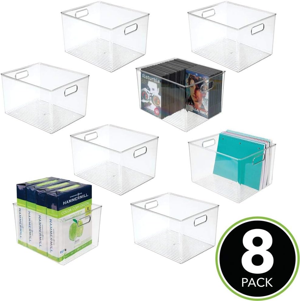 Clear 8 Pack Plastic Storage Bin Basket with Handle J543