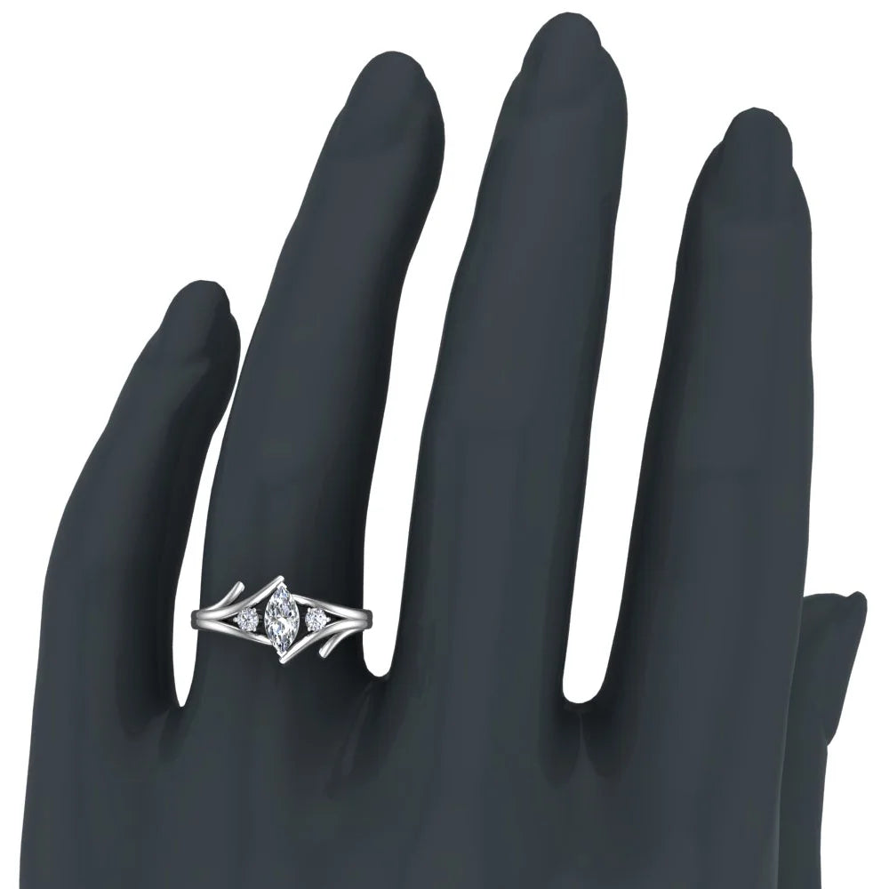 14K White Gold Marquise Cut Engagement Ring E530