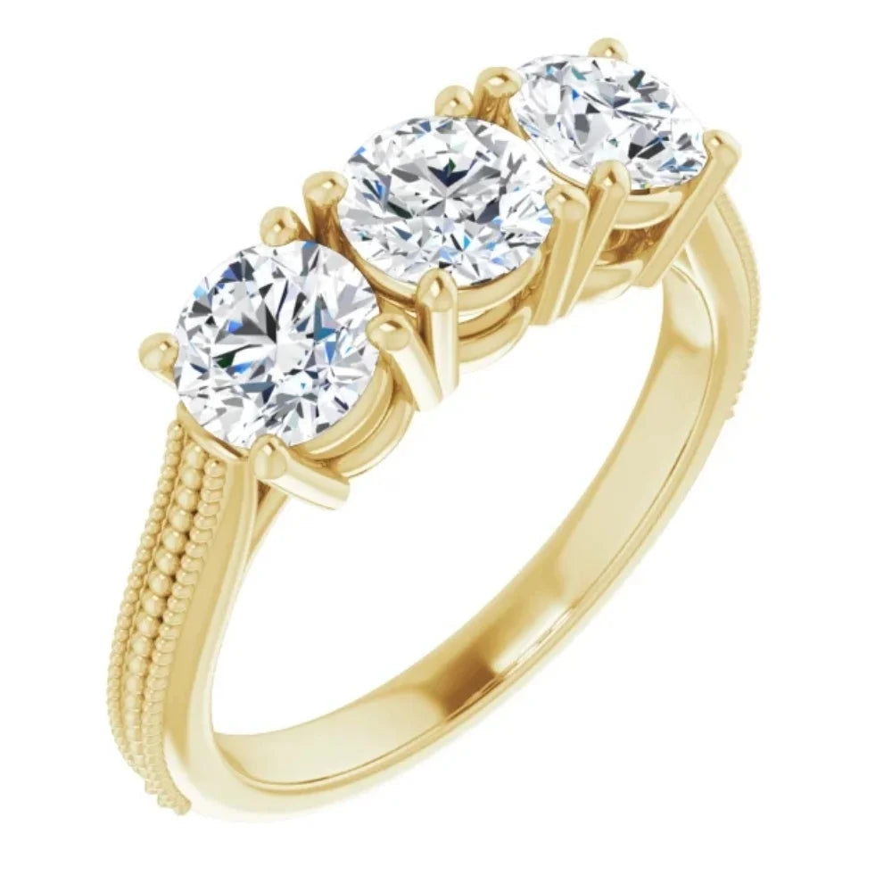 Three Stone Lab Grown Diamond Ring Yellow Gold I608