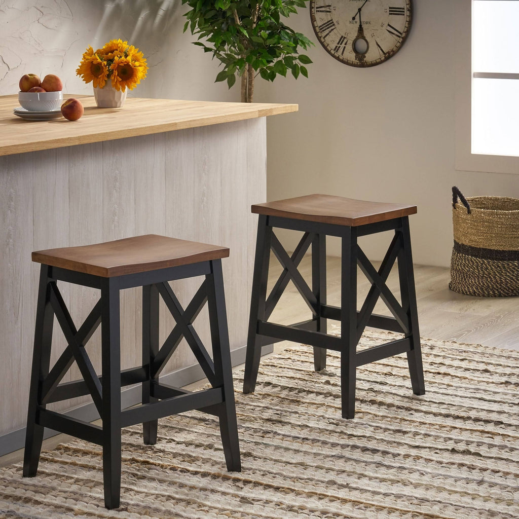 Walnut Wooden Barstools Set of 2 R359423