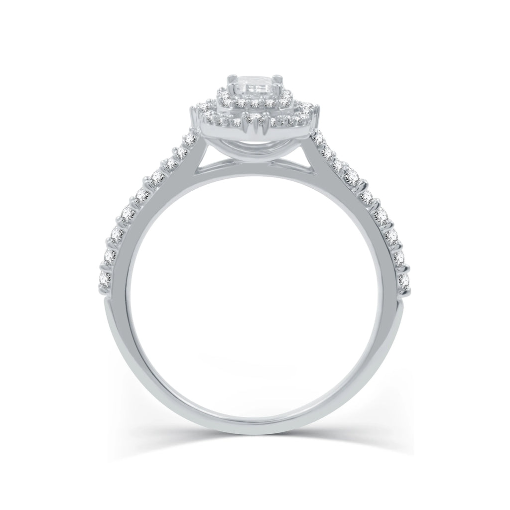 Emerald Shape Solitaire Halo Engagement Ring in Sterling Silver N5518