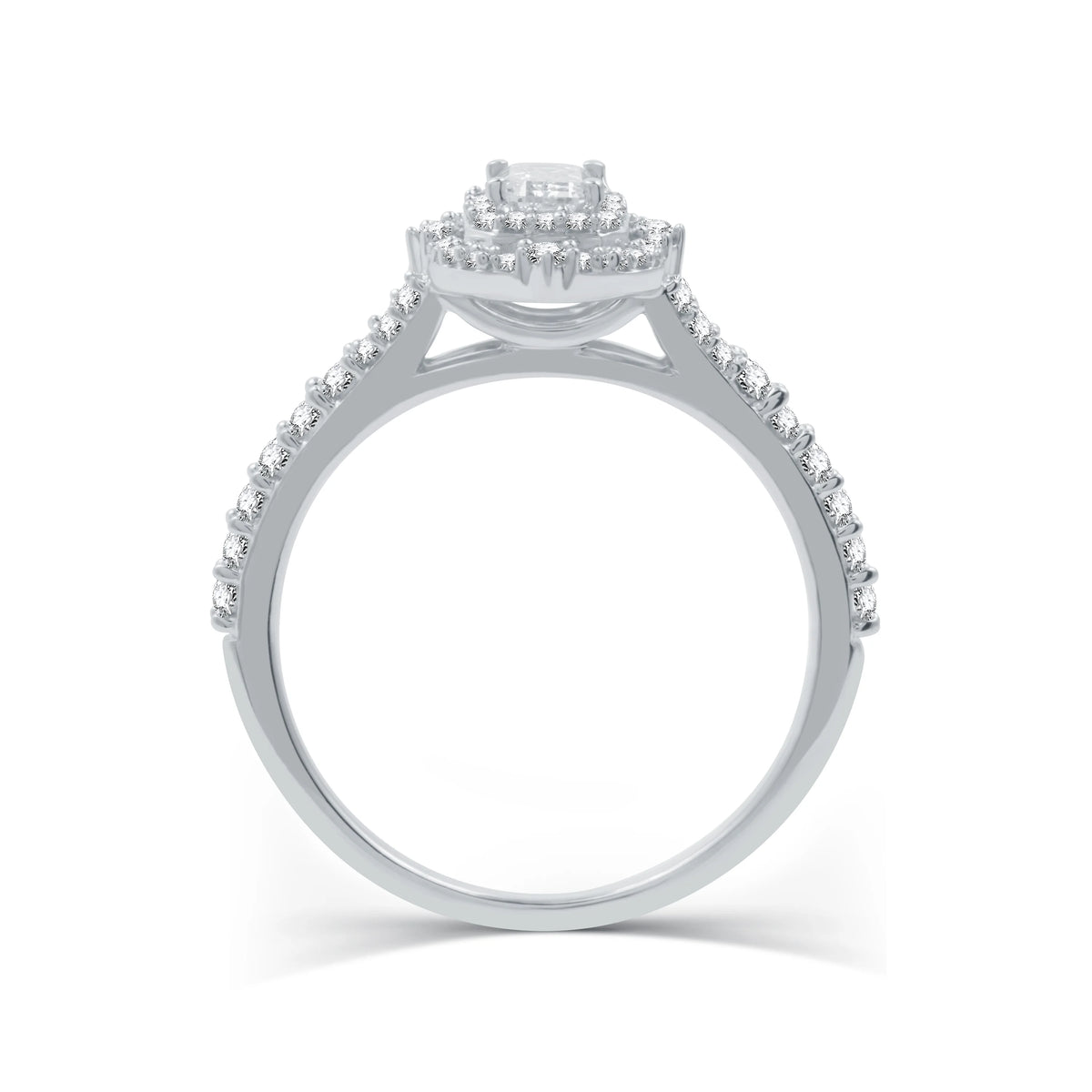 Emerald Shape Solitaire Halo Engagement Ring in Sterling Silver N5518