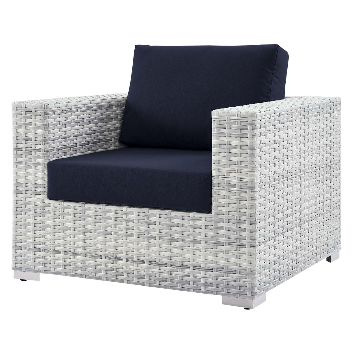 Lounge Sectional Sofa Chair Set, Rattan, Wicker, Light Grey Gray Blue Navy, Outdoor Patio Balcony Cafe Bistro Garden Furniture Hotel Hospitality M977891