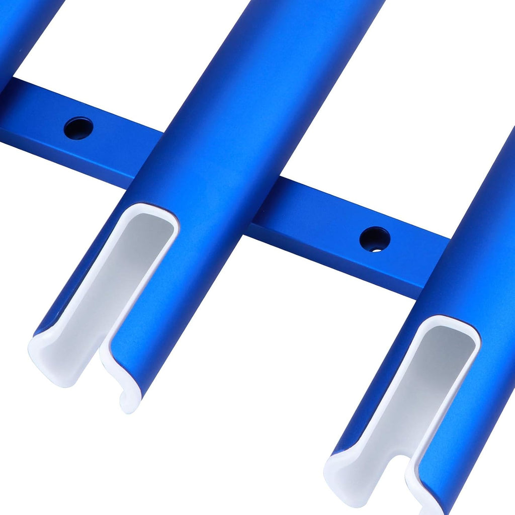 Blue Aluminium Fishing Rod Holder 4 Linked Tubes Wall-Mounted Rod Rack X767