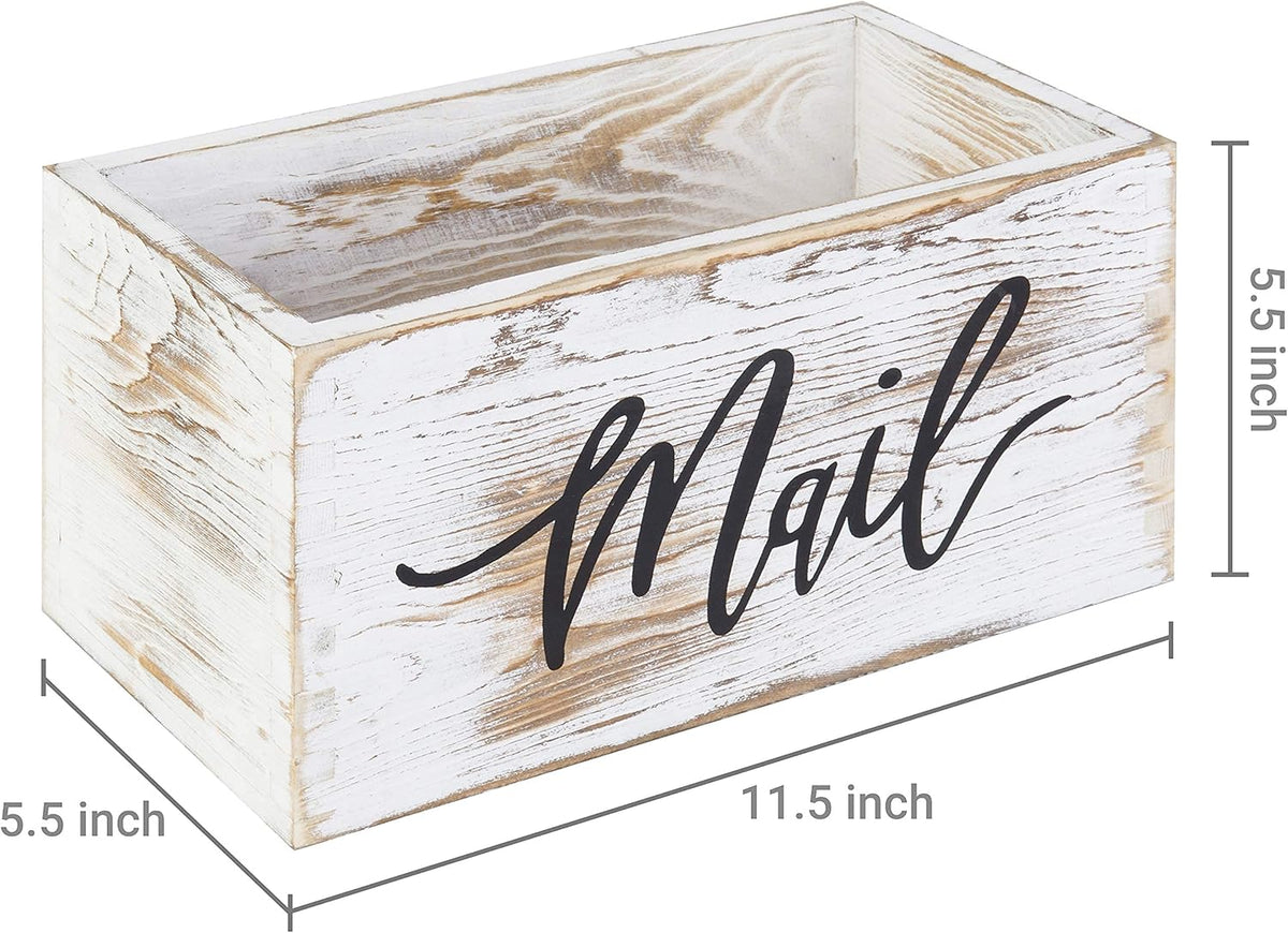 Whitewashed Wood Tabletop Mail Holder Box and 23 Inch Freestanding Book Case, 5 Compartments Display Shelf Rack, White Pack of 2 K7868