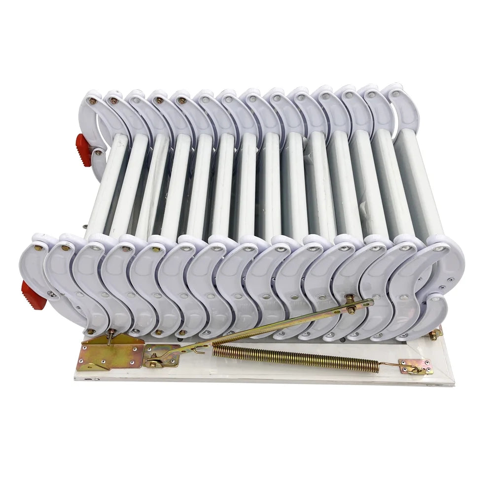 White 11.5ft 14 Steps Wall Mounted Folding Ladder Stairs D146451