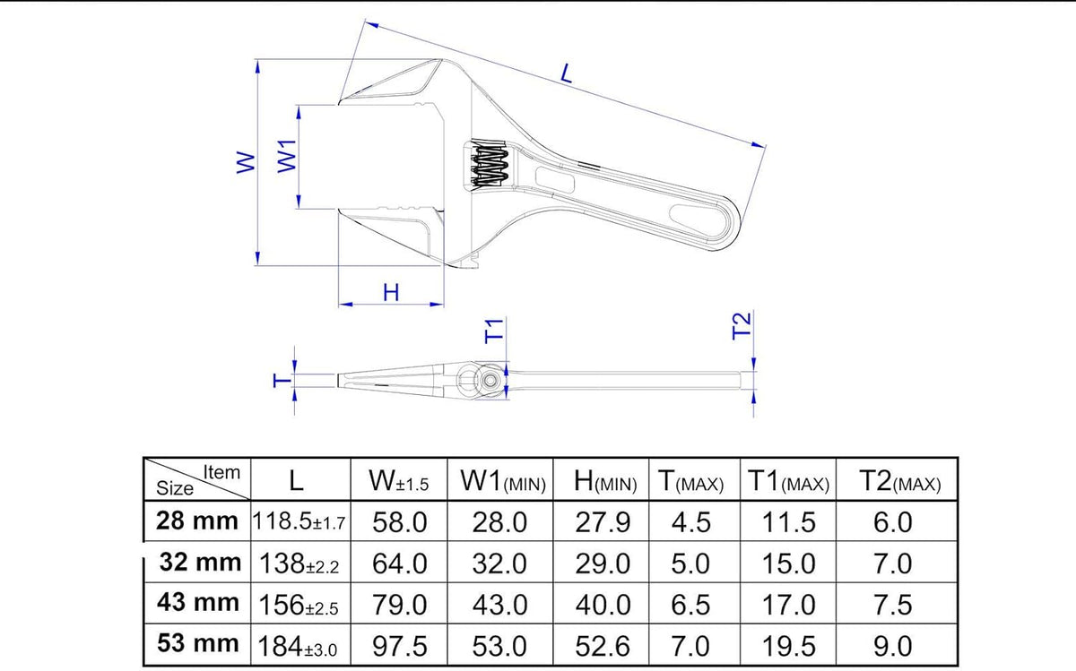 Stubby Ultra Thin Adjustable Wrench, 53mm Wide Jaw Opening, Pack of 2 L817
