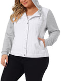 Plus Size Layered Drawstring Hood Denim Jacket T197