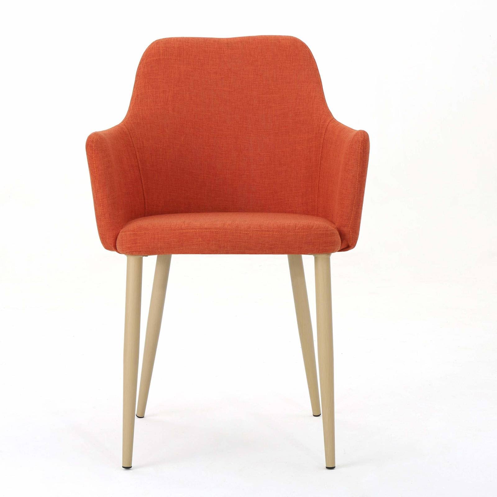 Muted Orange Fabric Dining Chair with Light Brown Wood Finished Metal Legs, Set of 2 H2949