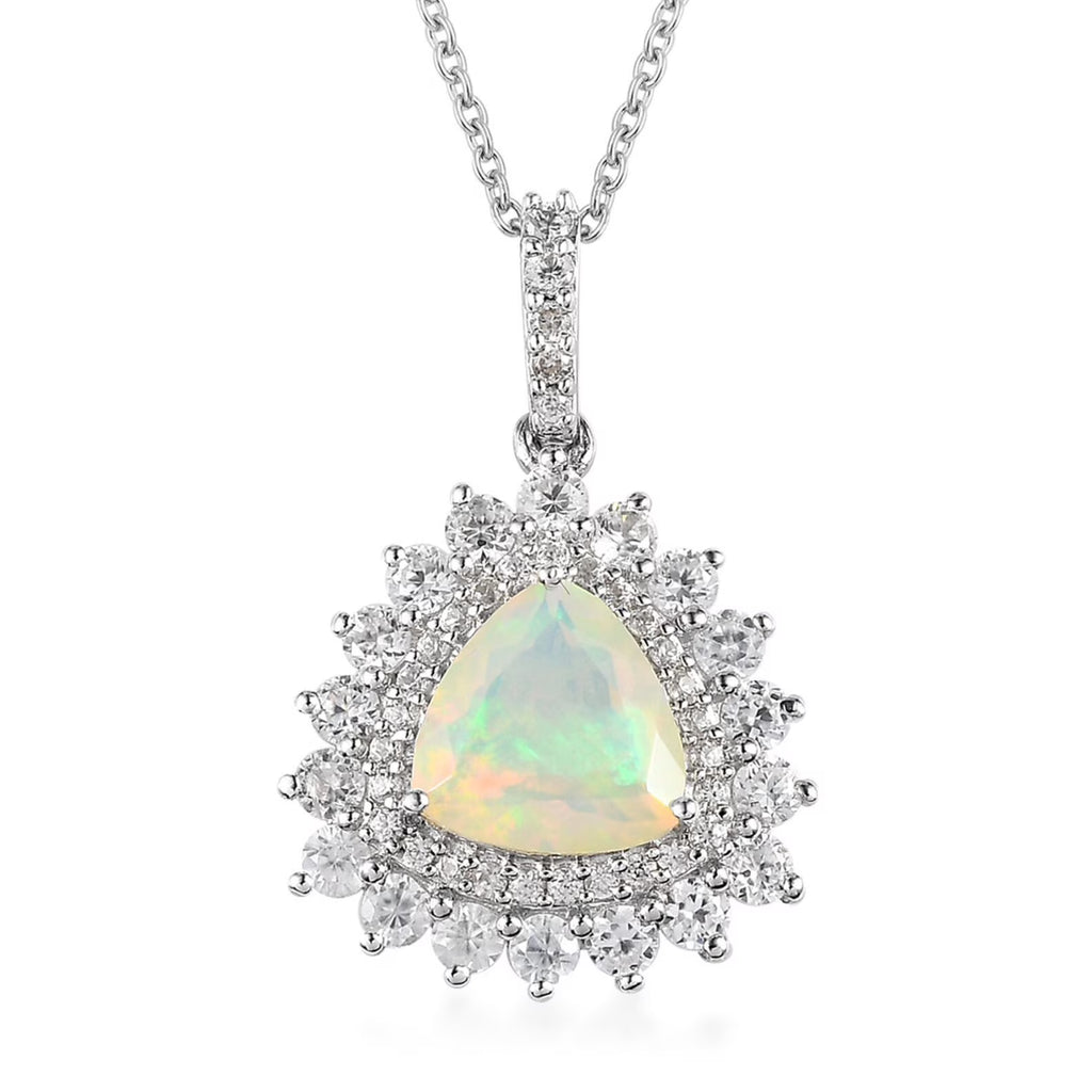 Natural Ethiopian Welo Opal 925 Sterling Silver Pendant Necklace C8086