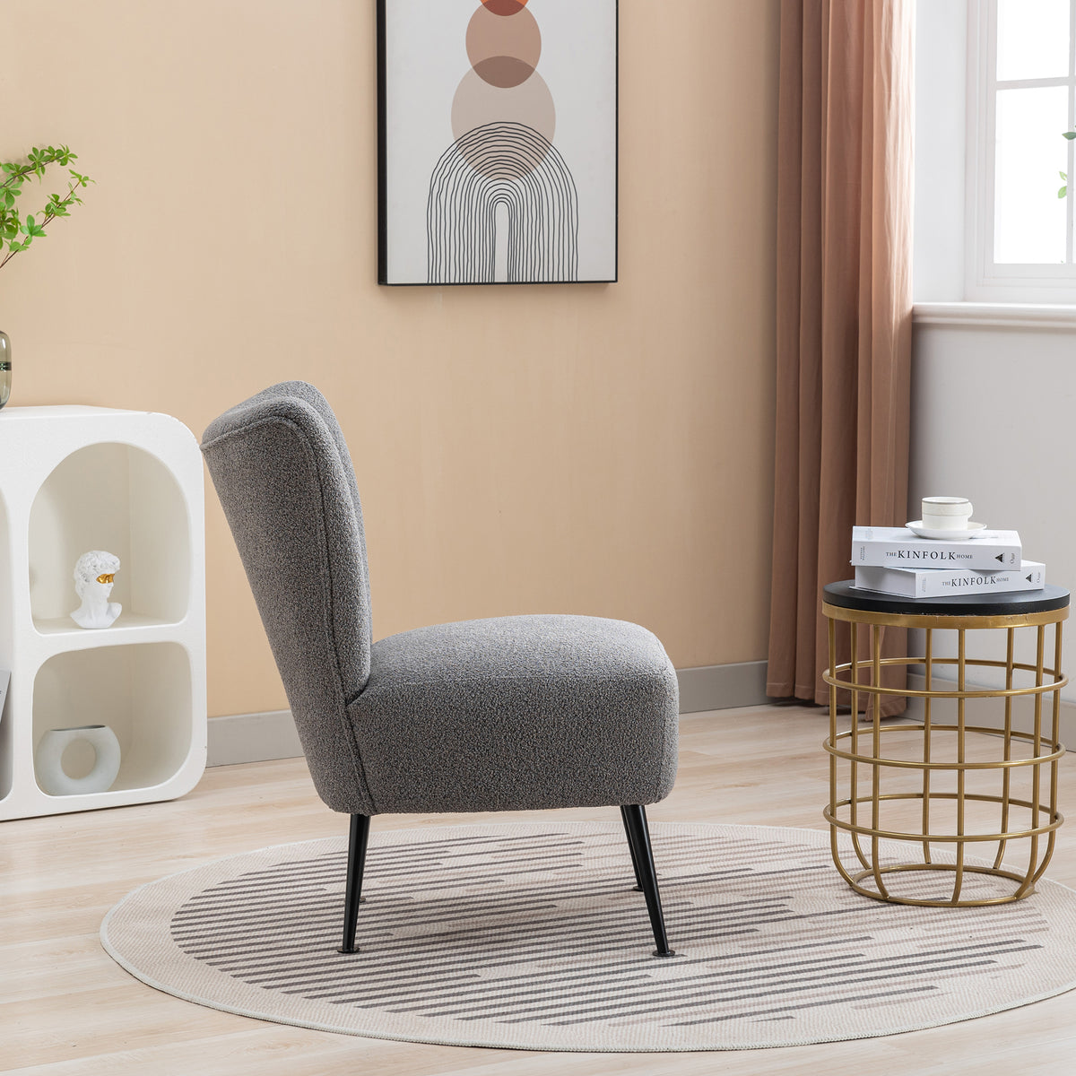 Gray Boucle Upholstered Armless Accent Chair F668