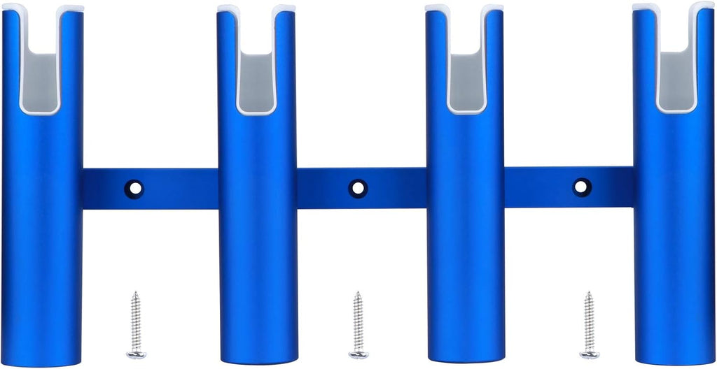 Blue Aluminium Fishing Rod Holder 4 Linked Tubes Wall-Mounted Rod Rack X767