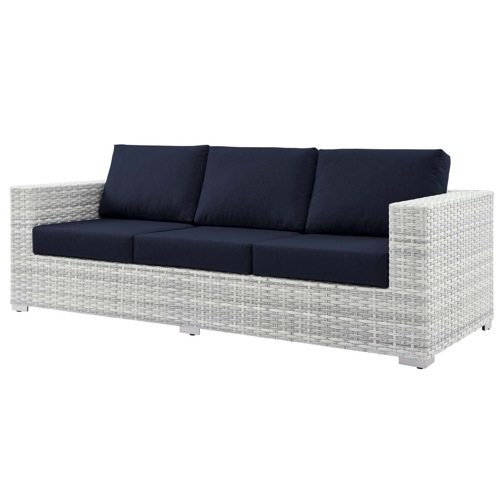 Lounge Sectional Sofa Chair Set, Rattan, Wicker, Light Grey Gray Blue Navy, Outdoor Patio Balcony Cafe Bistro Garden Furniture Hotel Hospitality M977891