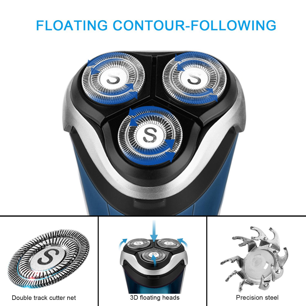 Blue Pack of 2 Rechargeable Waterproof Electric Shaver A355