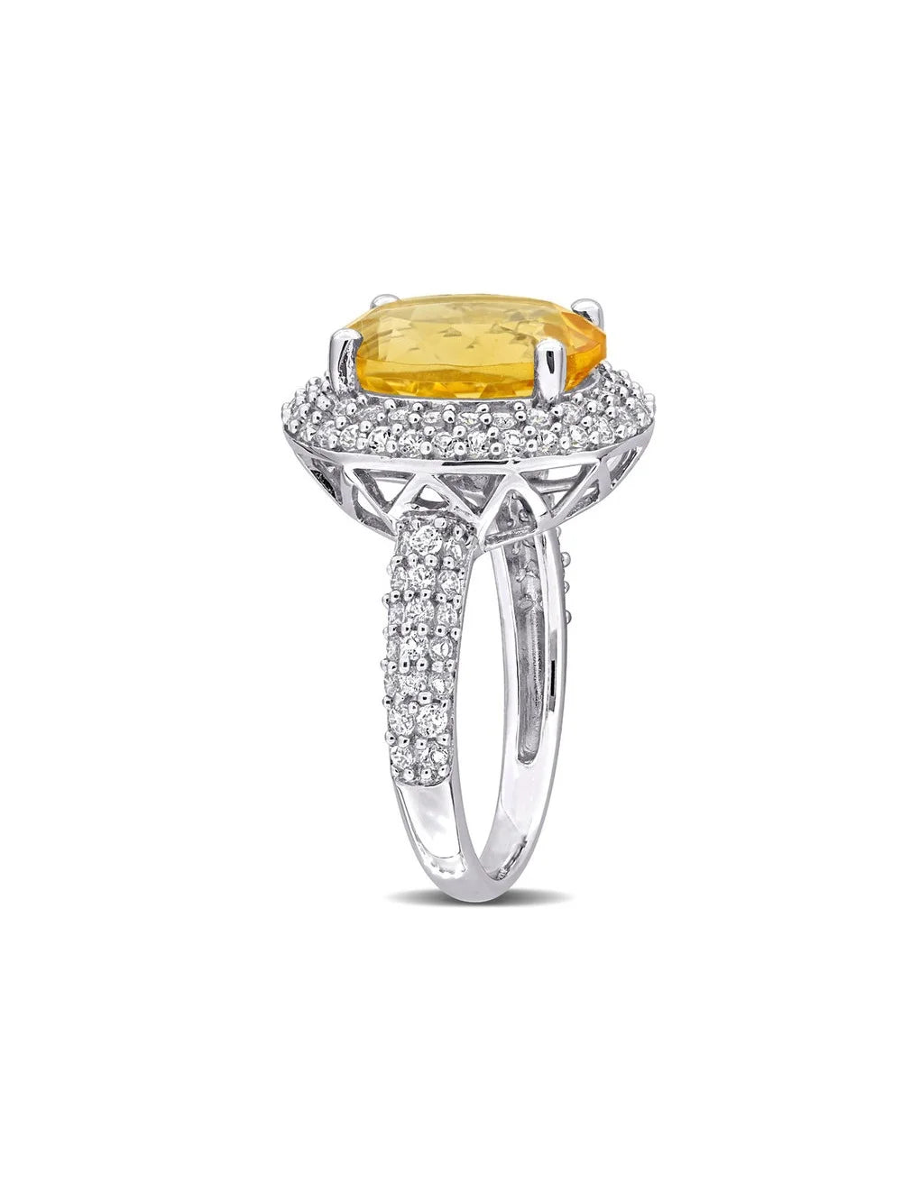 Citrine and White Topaz Halo Ring in Sterling Silver N482