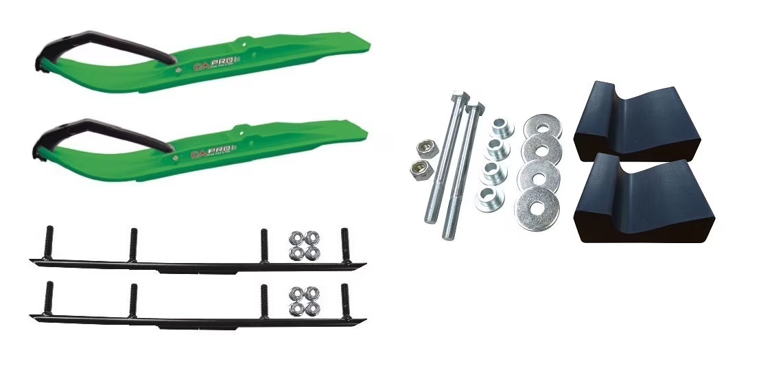 Green XT Snowmobile Skis with 4" Round Bars Complete Kit F232