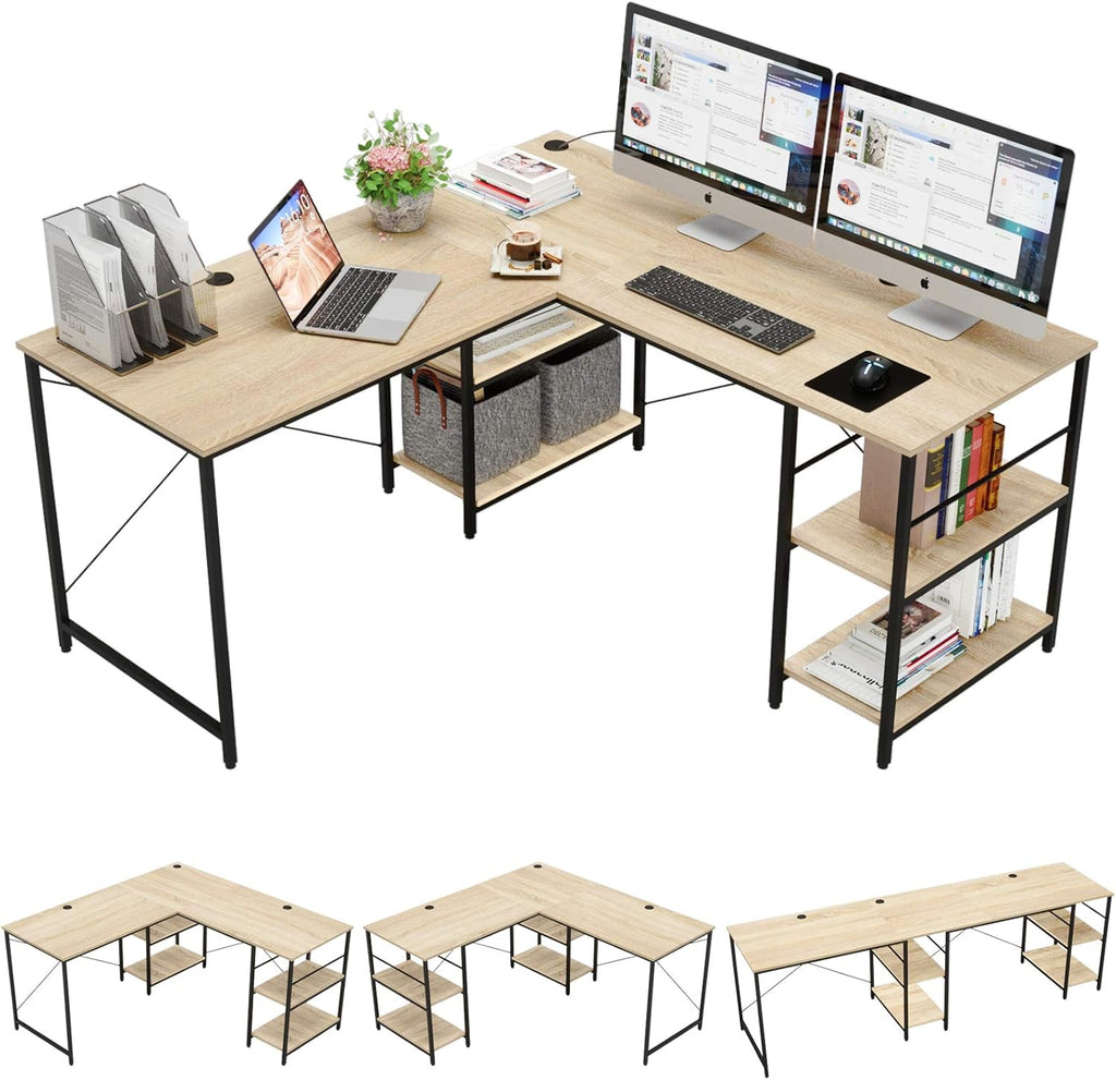 Rustic Brown L Shaped Desk with Shelves F74291