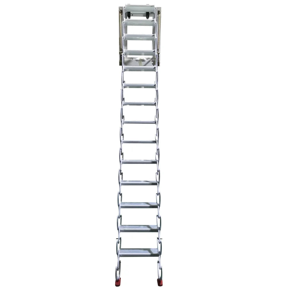 White 11.5ft 14 Steps Wall Mounted Folding Ladder Stairs D146451