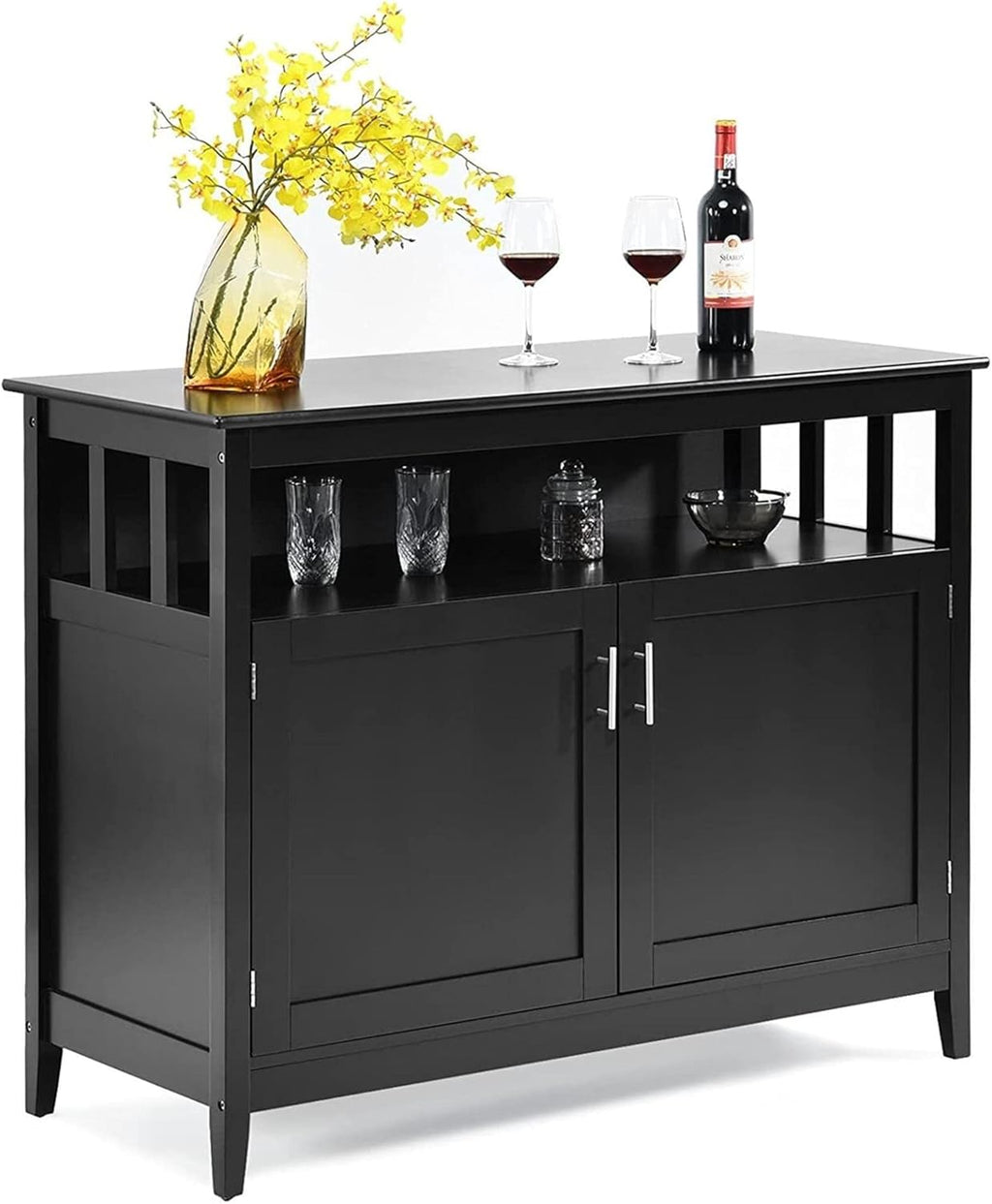 Black Wood Kitchen Storage Cabinet with 2 Doors and Shelf K161
