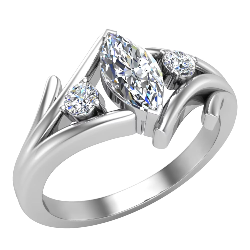 14K White Gold Marquise Cut Engagement Ring E530