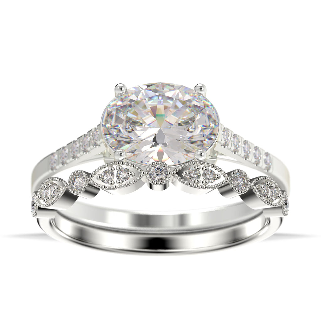 Oval Cut Diamond Moissanite Engagement Ring in 925 Sterling Silver With 18k White Gold Plating U6712