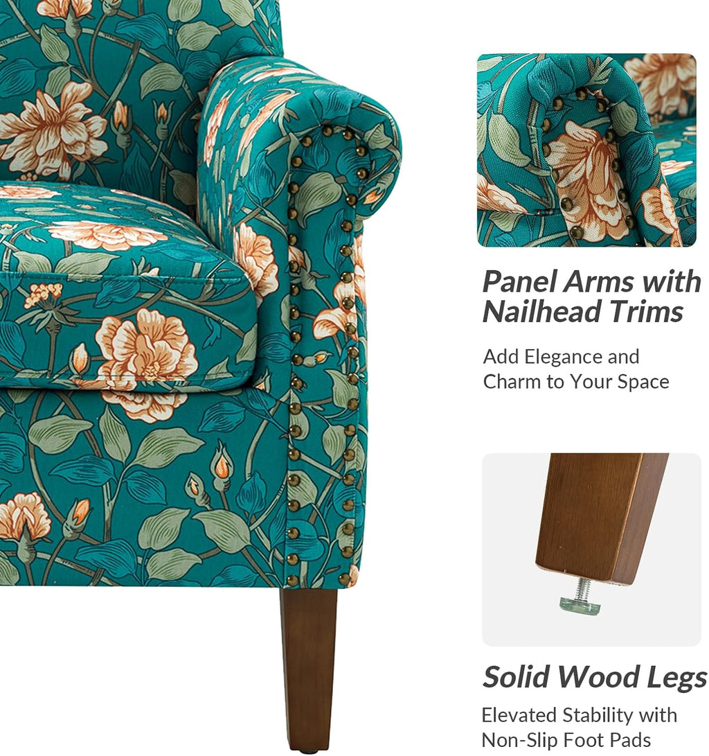 Teal Accent Chair with Wood Legs and Removable Cushion F883