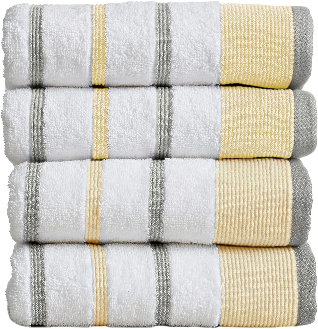 6 Piece Set White Tan Cotton Bath Towels N4013