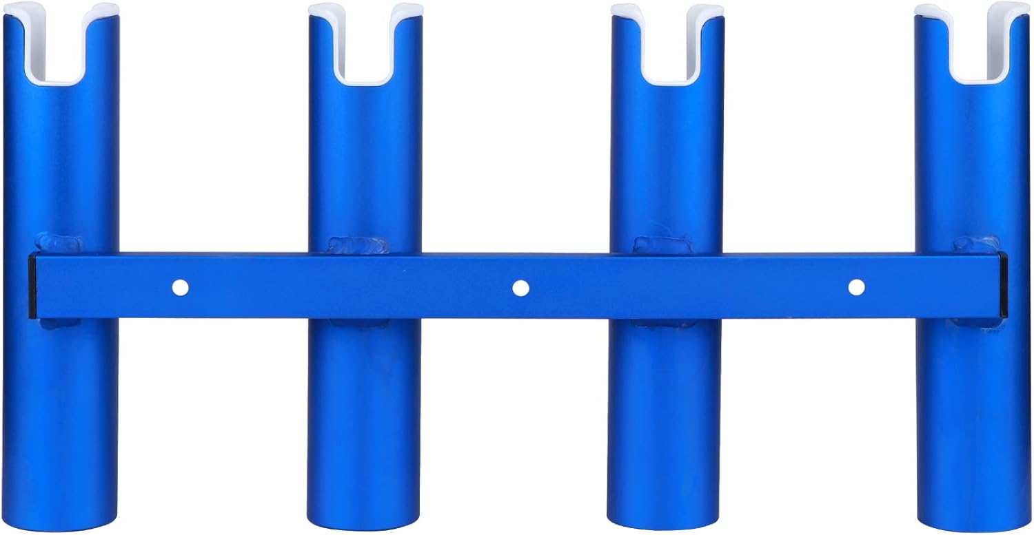 Blue Aluminium Fishing Rod Holder 4 Linked Tubes Wall-Mounted Rod Rack X767