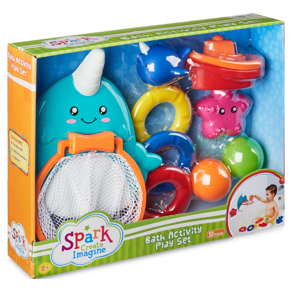 Bath Activity Toy Set, Narwhal Theme, 10 Pieces X743
