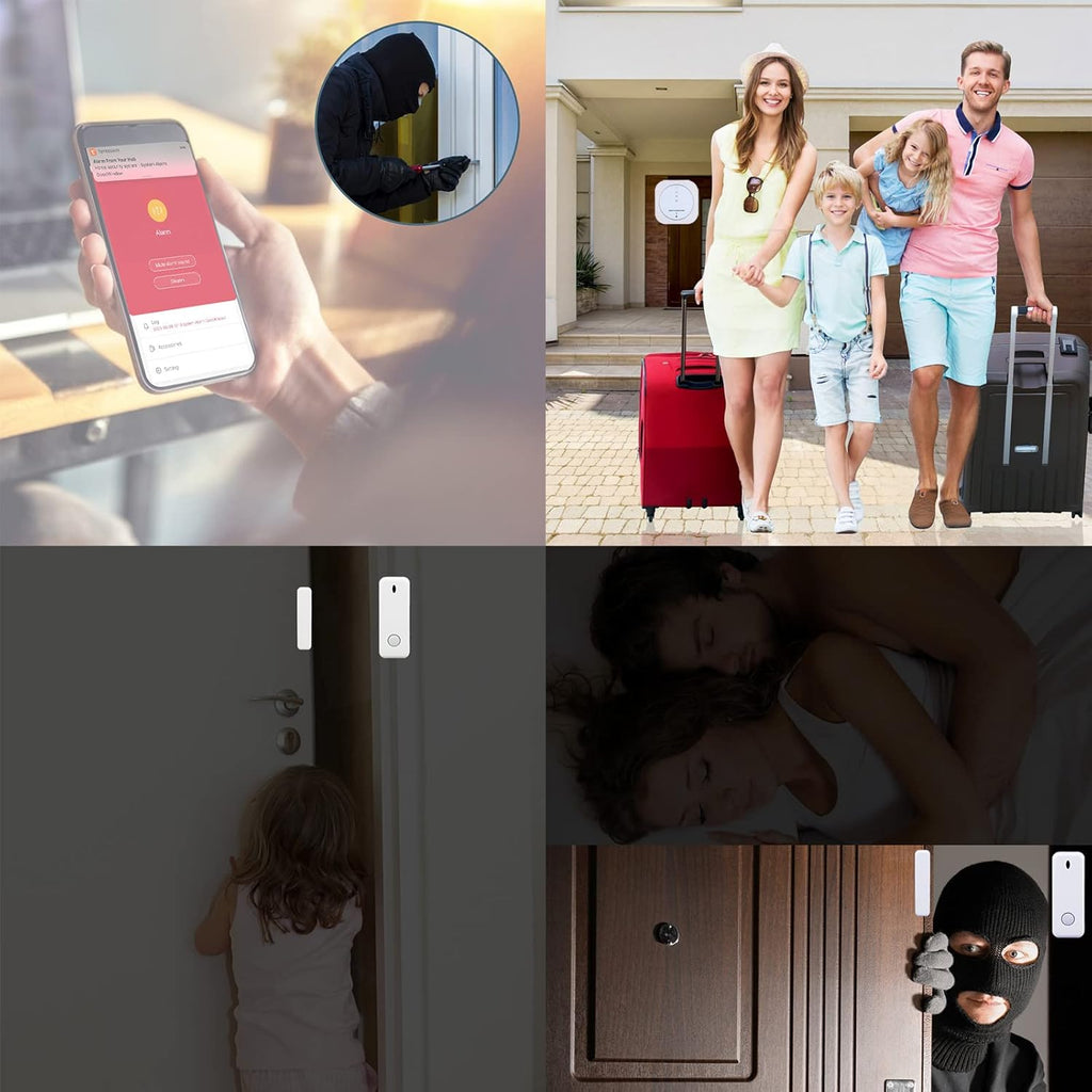 WiFi Door Alarm System, 8-Piece Kit with Hub Station, 5 Sensors, 2 Remotes Q303