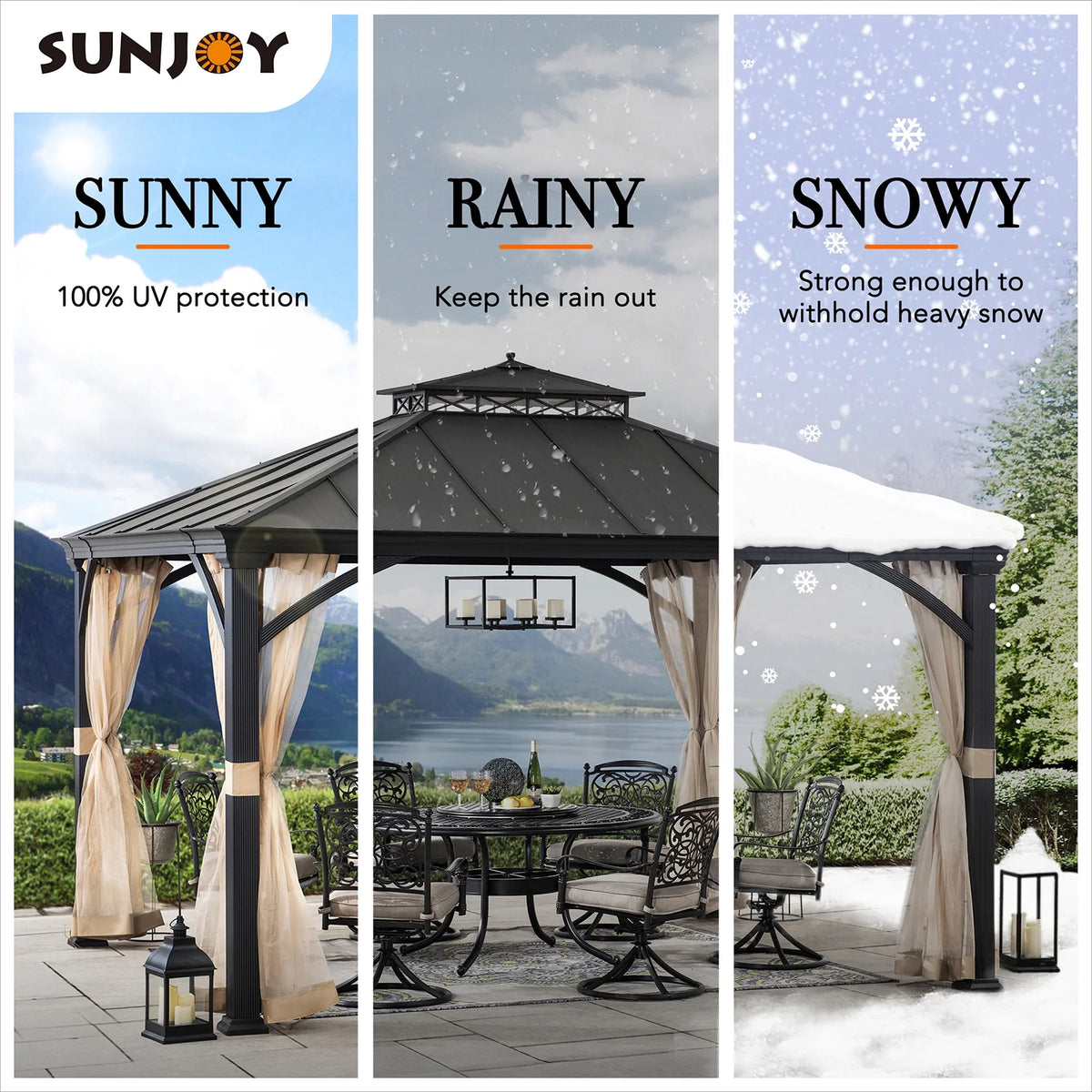 Black 2-Tier Aluminum Hardtop Gazebo with Netting E720034