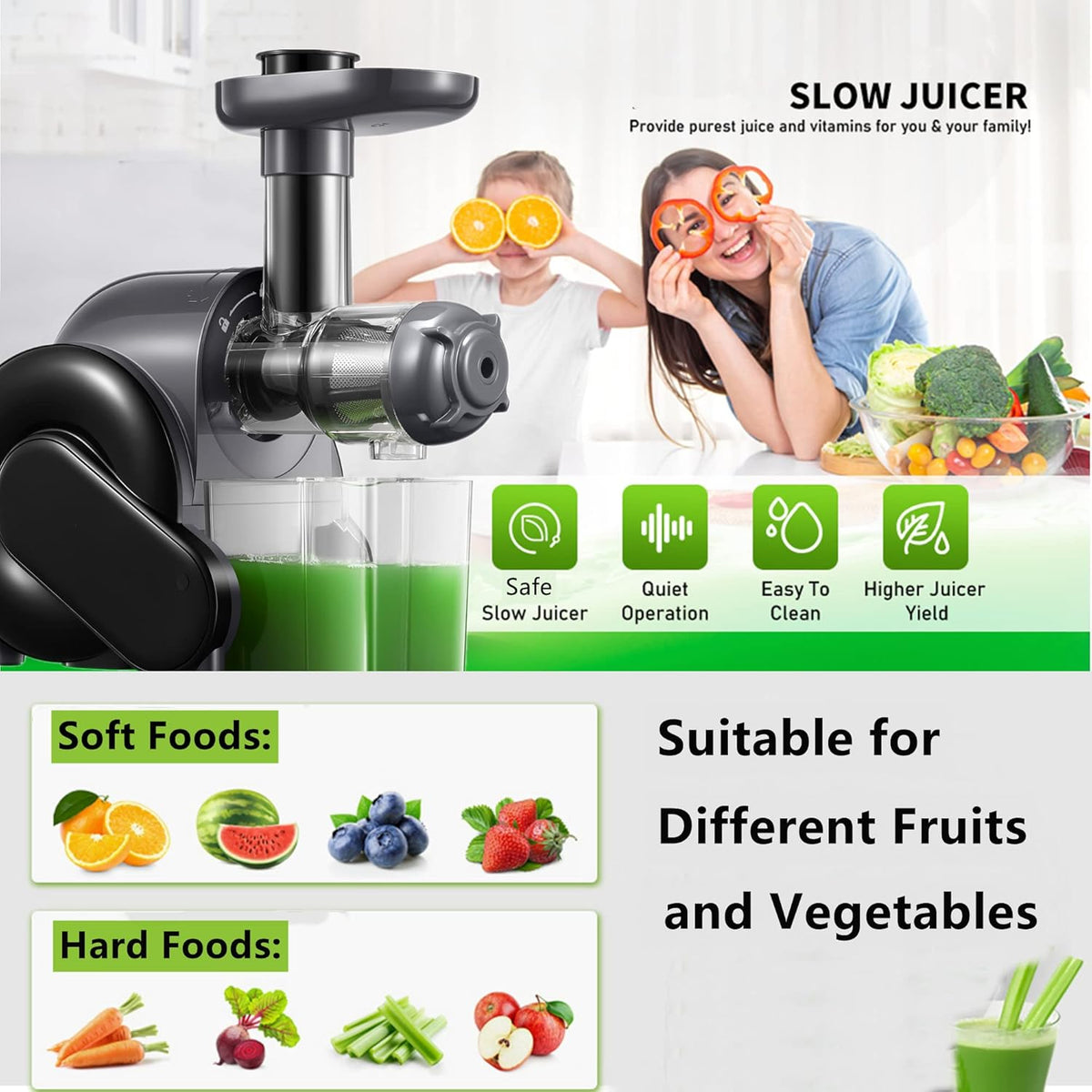 Slow Juicer Masticating Juicer with 2 Filter A1242