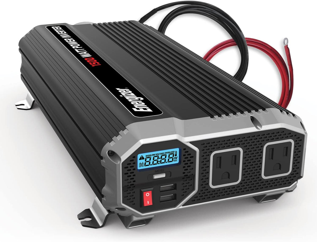 1500 Watts Modified Sine Wave Car Inverter, 12v to 110v, Two AC Outlets, Two USB Ports (2.4 Amp), DC to AC Converter C128