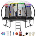 12FT Trampoline with Basketball Hoop, Enclosure Net, Sprinkler, Light, Socks, Ladder A1674