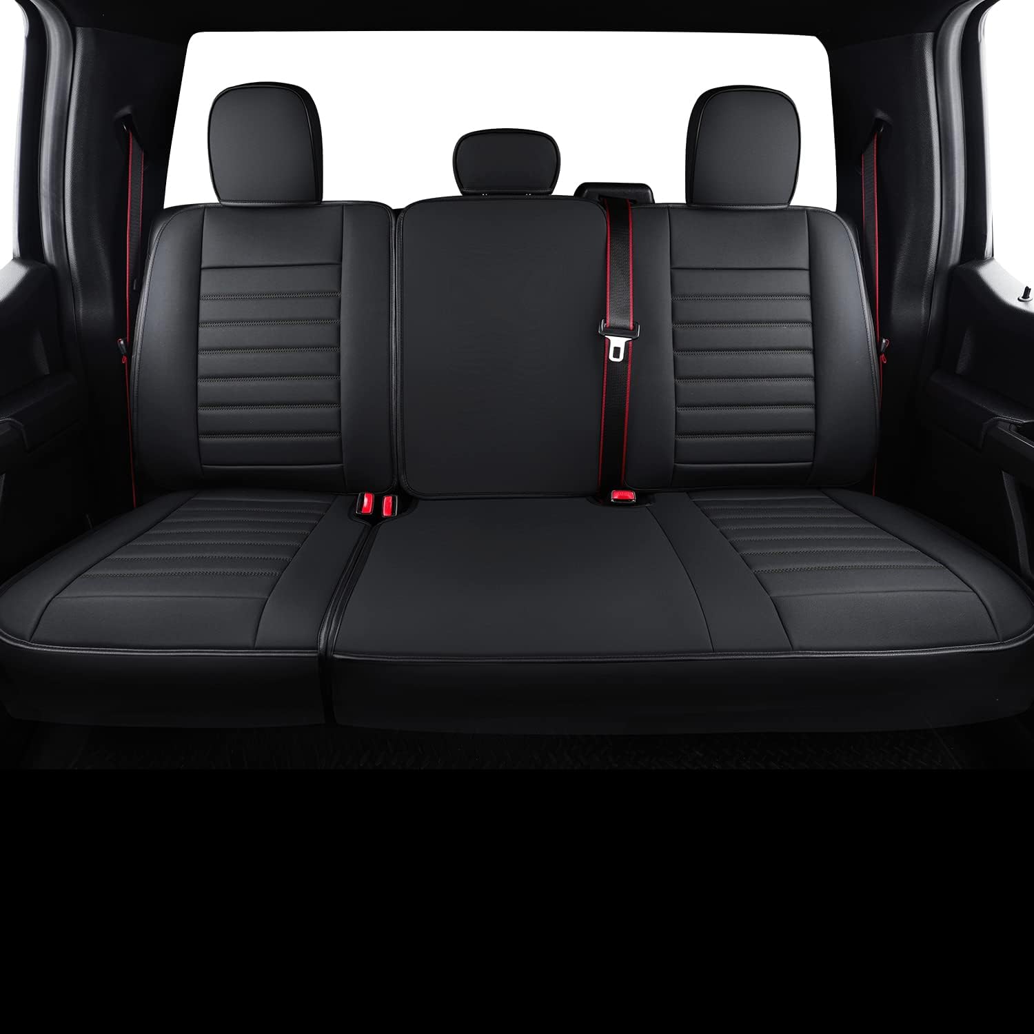 F150 Crew Cab Faux Leather Seat Covers Black & Red X979