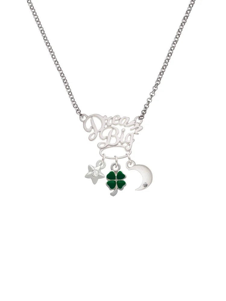 Silvertone Mini Green Four Leaf Clover Pendant Necklace, 25" K4253