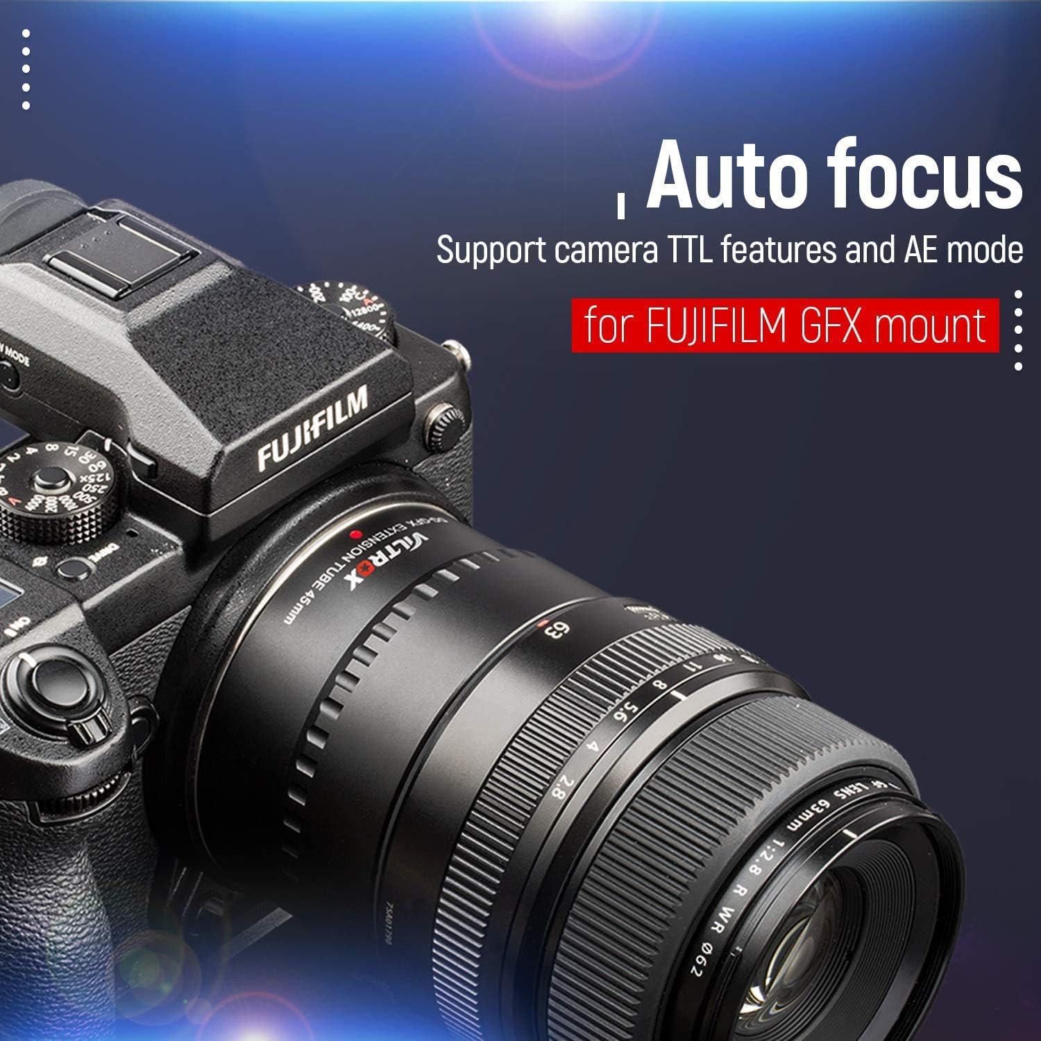 Macro Lens Extension Tube 45mm Auto-Focus Adapter Ring for Fuji G-Mount Medium Format Camera M78098