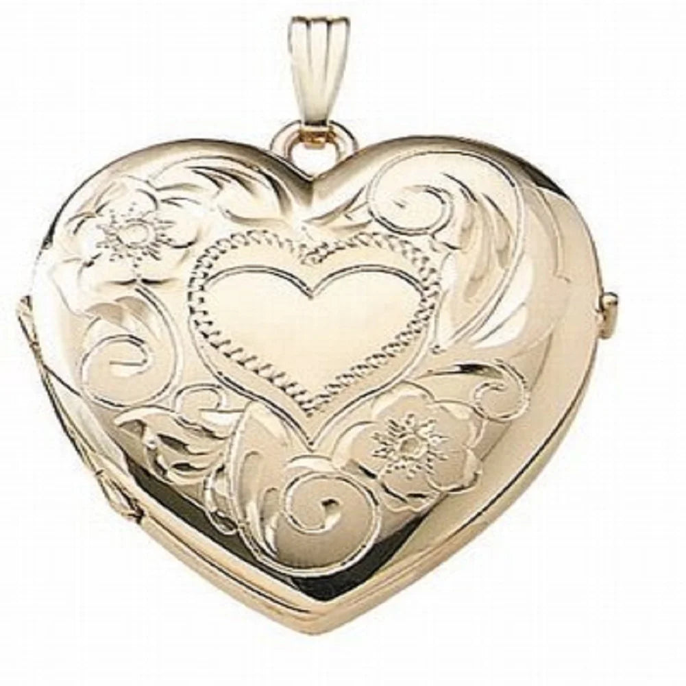 Solid 14K Yellow Gold Four Photo Locket Necklace Pendants B988300