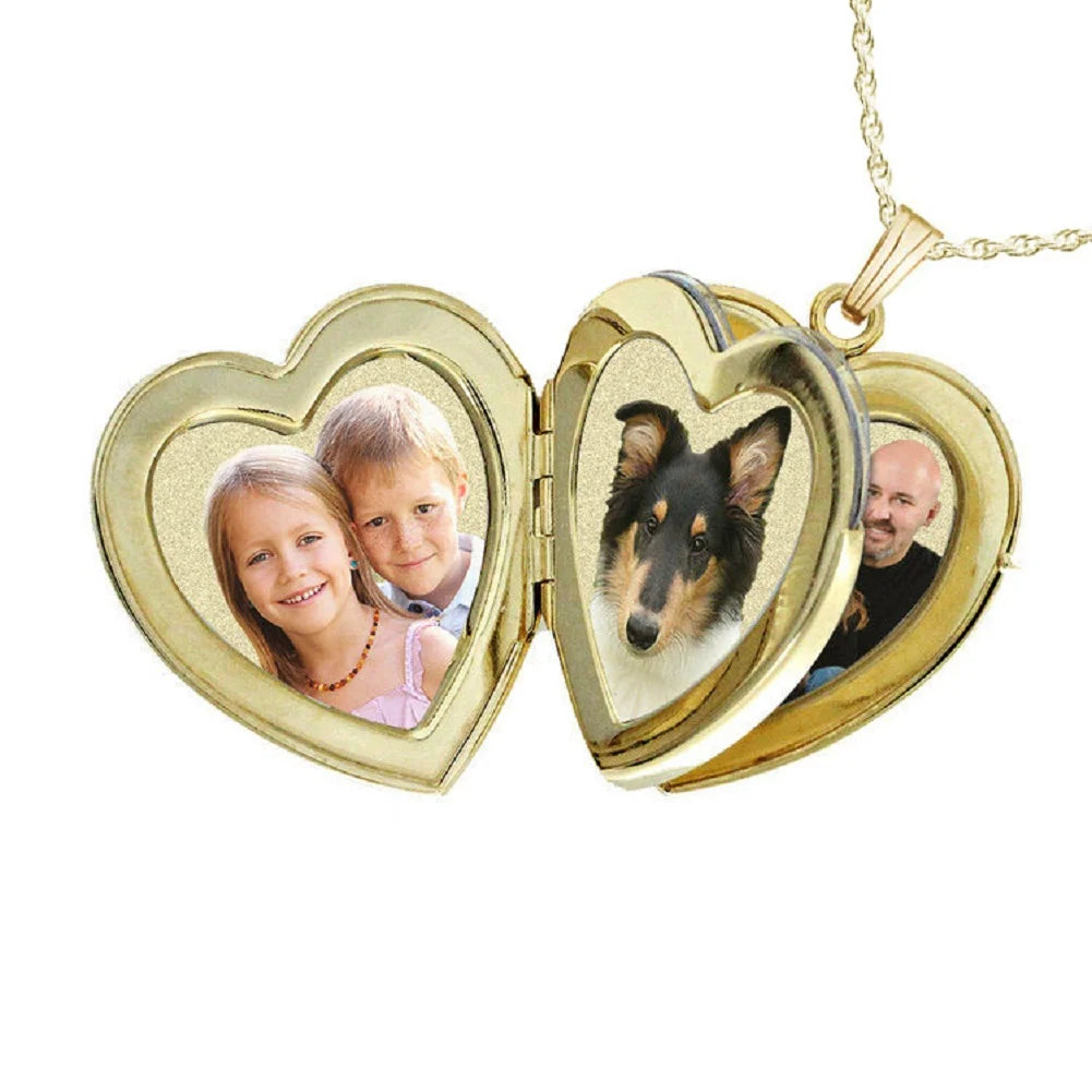 Solid 14K Yellow Gold Four Photo Locket Necklace Pendants B988300